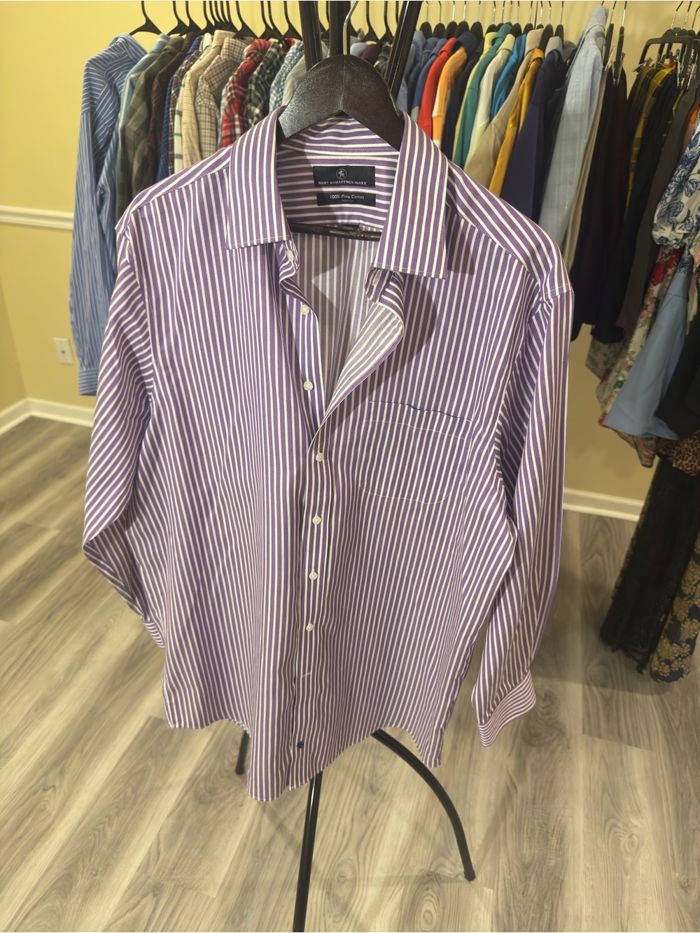 Hart Schaffner Marx Men’s Purple Stripe Button-Up Shirt